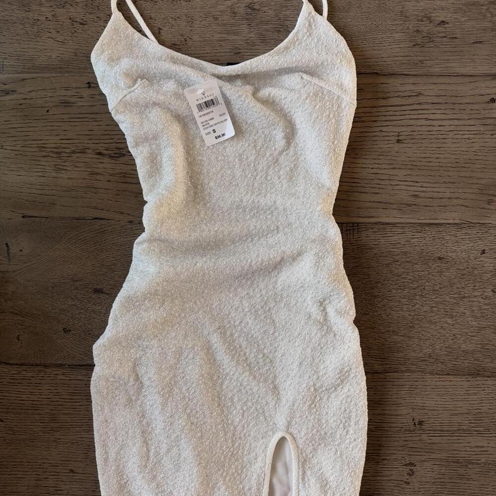 White Sparkly Textured Spaghetti Strap Midi Bodycon Dress